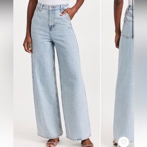 Self Portrait Blue Rhinestone Wide Leg Jeans